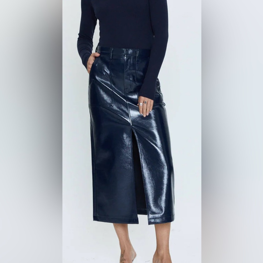 Pistola Alice Utility Faux Leather Navy Midi Skirt